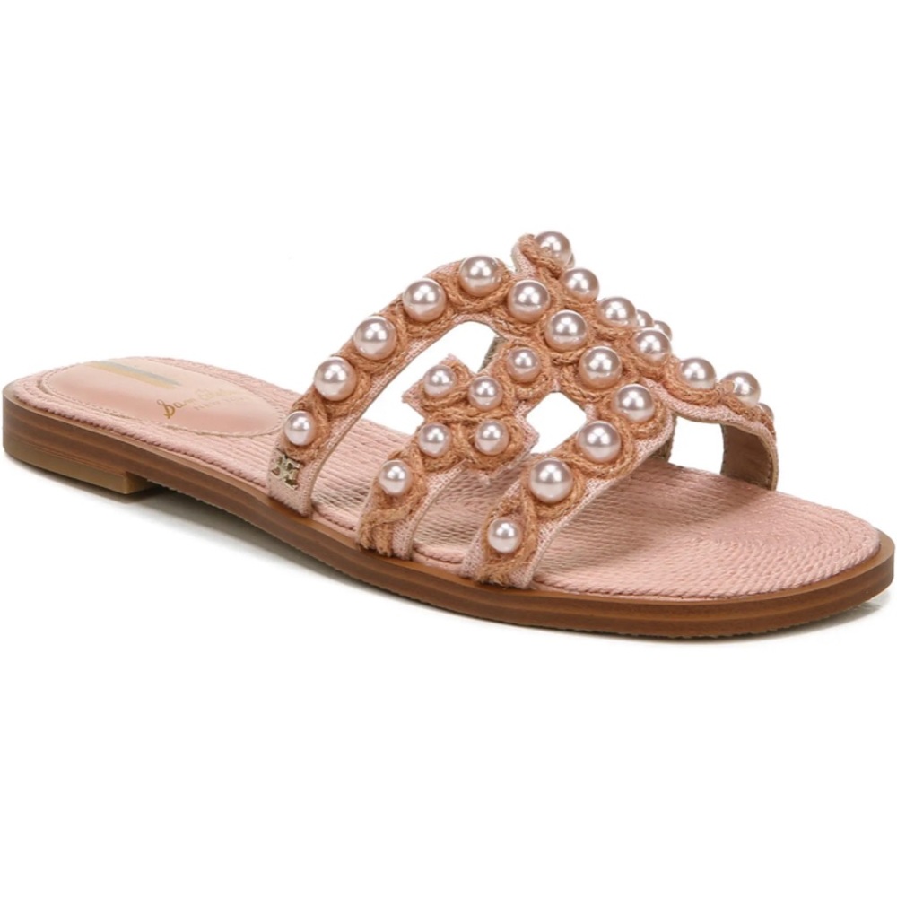 Sam Edelman Women's Bay 22 Cutout Slide Sandals Rose Linen/Pearl NEW MSRP $140